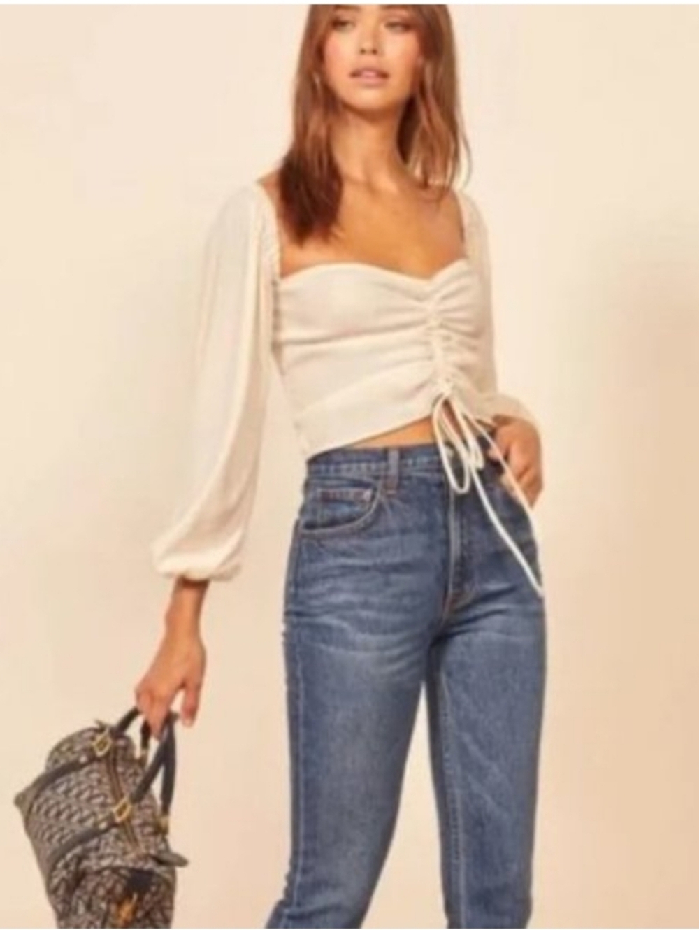 Reformation Desmond Ruched Sweetheart Crop Blouse Size 6